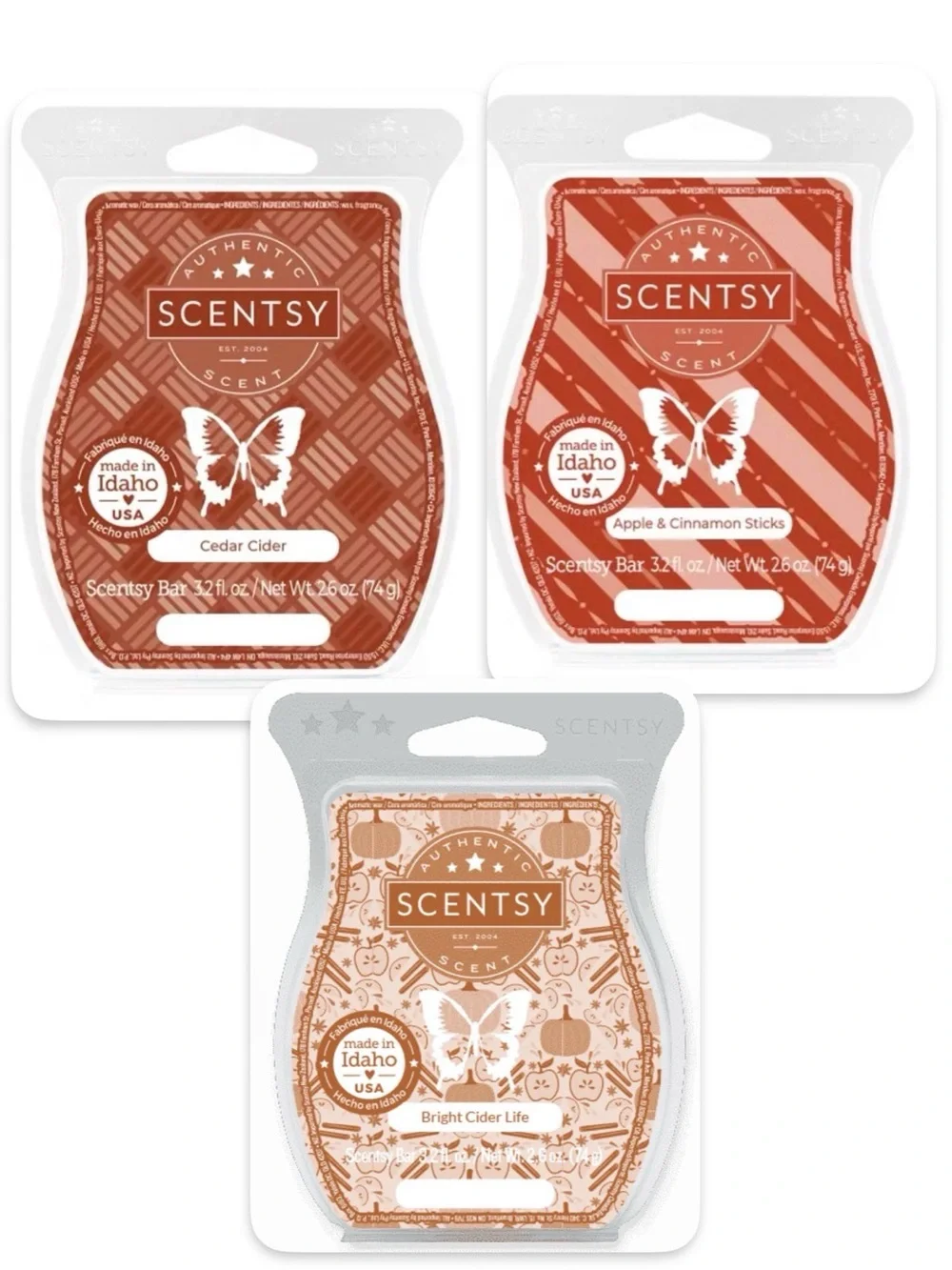 Lot of 3 New SCENTSY Wax Bars Cedar Cider, Apple & Cinnamon Sticks, Bright Cider